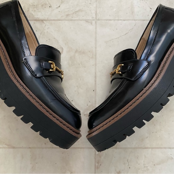 $150 Sam Edelman Laurs Black Leather Chunky Sole Platform Grunge Loafers Size 6 - Picture 7 of 16